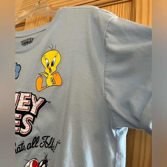 Looney Tunes That’s All Folks Baby Blue Tie in the Front Shirt Size XL (15-17) - Picture 5 of 7